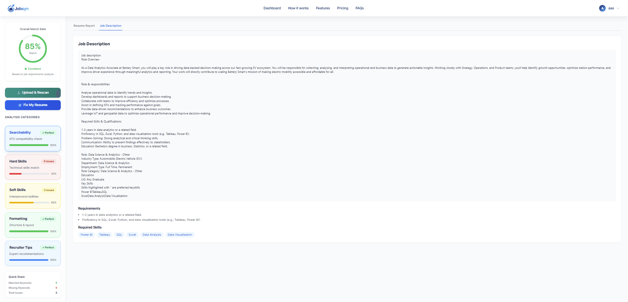 Resume Scan Results Preview